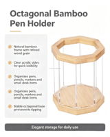 Porte-stylos en bambou transparent en acrylique, organiseur de bureau en bambou naturel pour la maison, le bureau, l'école, accessoires de bureau
