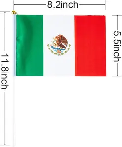 G128 Mexico Mini Hand Flag Printed 100D Polyester Europe And America Country Flag With Brass Grommets