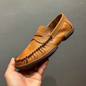 Chaussures en cuir décontractées pour hommes de style britannique authentique, nouvelles mocassins rétro à enfiler en cuir de vachette souple avec boucle, confortables toutes saisons, imprimées en 3D - Product Image 2