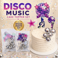 Discokugel Tortendeko-Set Holografisches Musiknoten-Papierbanner 70er 80er Jahre Party Tortendekoration für Geburtstagsbedarf