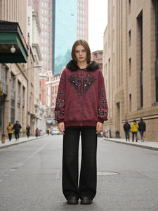 هوديز نسائية بسحاب بمقاسات كبيرة، بتصميم قوطي مطبوع، مغسولة بتأثير عتيق، بنمط الشارع، للخريف، من قطن تيري فرنسي محبوك عالي الجودة - Product Image 4