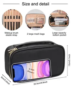 BSCI Factory Waterproof Solid PU Cosmetic Bag Travel Toiletry Portable Storage Tote Makeup Case Handbag