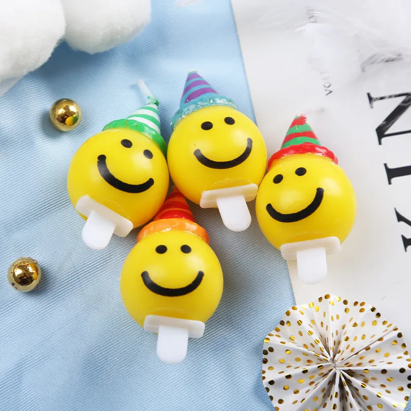 Hot Sale 4Pcs/Pack Yellow Smile Face Birthday Cake Candles Soy Wax For Party Kid's Birthday Cake Decoration Party Supplies