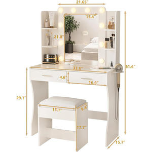 Coiffeuse en bois <span class=keywords><strong>blanche</strong></span> avec miroir et <span class=keywords><strong>tiroirs</strong></span>, design simple, petit format, prix abordable, pour femme, en promotion - Product Image 6