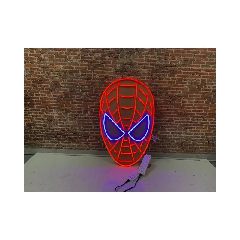 Señal con patrón de máscara de araña, luces LED de neón suaves, publicidad