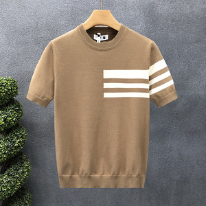 T-shirt tricoté à manches courtes pour homme, style décontracté d'été, rayé, coupe ajustée simple, idéal pour le dropshipping - Product Image 6