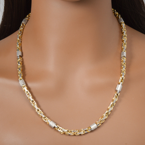 Colliers de mode classiques en acier inoxydable plaqué or 18 carats, avec chaîne byzantine bicolore et accents géométriques carrés - Product Image 2