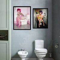 Tableau sur toile moderne, affiche murale noir et blanc, femme et homme sexy aux toilettes