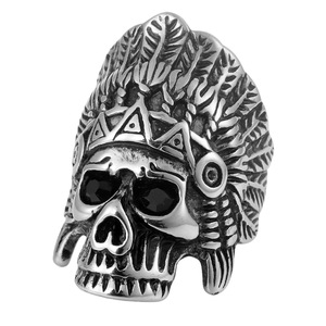 yunnique <b>Skull</b> <b>Ring</b> Stainless Steel Men's Jewelry Indian Chief Headdress Green Gemstone Inlay Fashion <b>Ring</b> Geometric Design Gift - Product Image 5