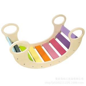 Arco de escalada de madera maciza con forma de arcoíris para niños pequeños, equipo de juego Montessori para interiores, juguete de madera unisex - Product Image 5