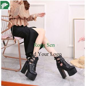 รองเท้าส้นสูงมีซิปผูกเชือกสุดเซ็กซี่สำหรับผู้หญิง, ไซส์<span class=keywords><strong>43</strong></span>รองเท้าส้นหนารองเท้าผู้หญิงส้นสี่เหลี่ยม - Product Image 4