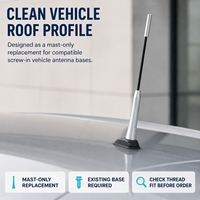 Restore a Roof Aerial with a Slim Silver Screw-In Replacement Car Antenna Mast Slim Silver Replacement Car Antenna Mast