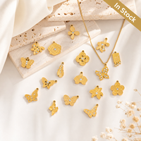 Pendentifs en acier inoxydable 304 plaqués or 18 carats, motifs papillon, fleur et botaniques avec zircon cubique facetté pour la création de bijoux DIY