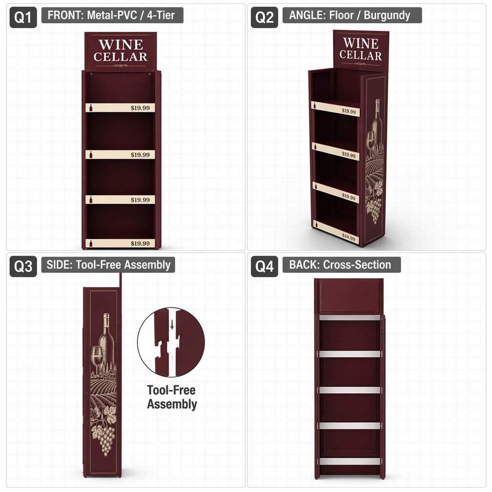 Apache Custom Wine Display Rack 48 Bottles 4-Tier Metal Bottle Merchandiser Knock Down Rotating Stand for Liquor Store Pub Bar — view 3