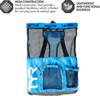 Grand sac à dos en maille avec cordon de serrage pour la natation, la gym et l'entraînement, avec poche zippée, noir et bleu, capacité de 20L à 35L