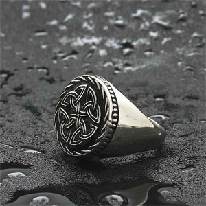 Bague pour homme en acier inoxydable, motif fleur irlandaise, argent, design géométrique rétro, bijou cadeau - Product Image 5