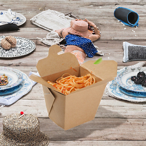 Genmar Disposable Kraft Paper Food <b>Containers</b> with Handle Embossing Printing for Pasta & Noodle <b>Takeaway</b> - Product Image 3