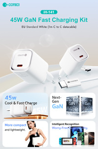 Cargador USB-C Multiprotocolo COTECi PD QC, Cable C a C de 1m, Blanco, GaN 45W, Cargador Rápido para Teléfono con Enchufe Europeo para iPhone 17 Air Pro Max - Product Image 2