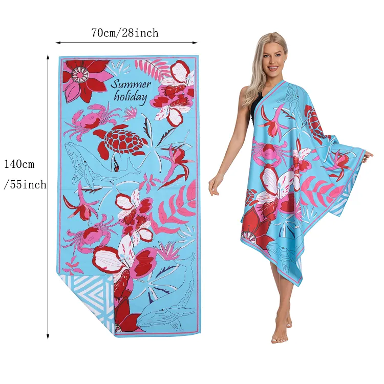 Reversible Private Label Double Sided Printing Premium Microfiber Beach Towels With Logo Custom Printed
