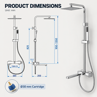 Système de douche apparent avec pommeau de pluie carré, douchette à main et bec de baignoire pour projets hôteliers en gros