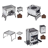 Réchaud de camping moderne, portable et pliable en acier inoxydable, barbecue extérieur au bois et au charbon de bois pour 3 à 5 personnes, avec sac de transport pour pique-nique