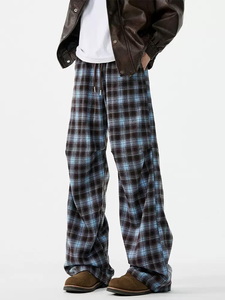Pantalon de survêtement à carreaux personnalisés pour hommes, jambe large grande taille, pantalons longs de créateur d'automne, pantalon de survêtement baggy en tissu de flanelle pour hommes - Product Image 4