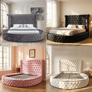 <span class=keywords><strong>Lit</strong></span> rond Willsoon sur mesure, capitonné en velours, taille King, avec tête <span class=keywords><strong>de</strong></span> <span class=keywords><strong>lit</strong></span> en tissu à volants, cadre <span class=keywords><strong>de</strong></span> <span class=keywords><strong>lit</strong></span> en bois doux avec <span class=keywords><strong>rangement</strong></span> - Product Image 1