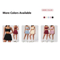 Ensemble de sport pour femme avec logo personnalisé, séchage rapide, soutien-gorge de sport, mini-jupes plissées avec short intégré, pour le golf, le pickleball, le tennis et l'entraînement