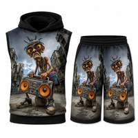 Ensemble T-shirt d'été respirant à manches courtes personnalisé style Hip-Hop avec strass imprimés, motif de personnage, coupe oversize pour homme