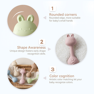 Hochet éducatif personnalisé avec logo, hochet en silicone en forme de lapin, jouet de dentition flexible sans BPA, jouet sensoriel pour nouveau-né, idéal comme <span class=keywords><strong>cadeau</strong></span> - Product Image 3