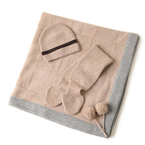 Ensemble écharpe et <span class=keywords><strong>bonnet</strong></span> pour bébé en cachemire 100% luxe, style 2024, tricoté, couleur unie, pour l'hiver, avec couverture - Product Image 2