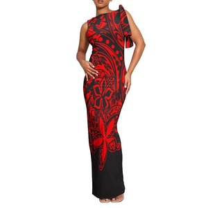 Nuevo mejor precio al por mayor personalizado con cordones vestido cruzado Hawaii Polinesia Tribal estampado de talla grande con lazo sin mangas mujeres vestido de Graduación - Product Image 1