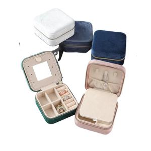 Hot Custom Leather Velvet Portable Luxury Jewel <b>Jewelry</b> Storage Travel <b>Organizer</b> <b>Boxes</b> Zipper Closure Square Shape Ele Queen - Product Image 1
