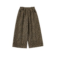 Pantalon large taille haute en coton respirant à imprimé léopard pour petites filles, style automne, tendance et confortable