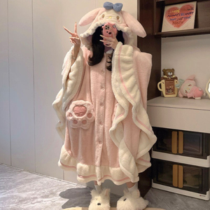 Conjuntos de ropa de dormir Pijamas de niña lindos Otoño Invierno Camisón de lana de coral Poncho grueso con forro polar Cálido - Product Image 6