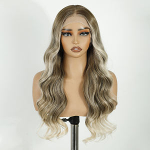 Pelo sintético onda del cuerpo Ombre Rubio 360 frente de encaje pelo sin pegamento fibra resistente al calor pelo sintético 13x4 HD peluca con malla frontal - Product Image 1