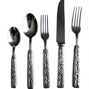 Stainless Steel Cutlery <b>Set</b> With Ornate Handle Mirror Polish Dishwasher Safe Dinner Spoon Fork Knife Cutlery for Restaurants - Product Image 1