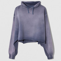 Huili produsen kustom Logo Heavyweight Pullover Hoodie Hem mentah potongan atas asam cuci pakaian olahraga wanita celana olahraga dan Set Hoodie