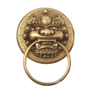 Anillo de puerta antiguo de metal con cabeza de bestia, manija de león de latón estilo chino para puerta de madera - Product Image 5