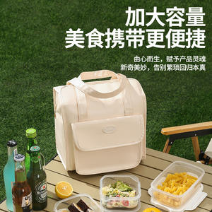 Sac à lunch isotherme Beilian grande capacité beige gris vert pour le bureau, les étudiants, les pique-niques en plein air - Product Image 4