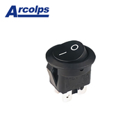 Interrupteur à bascule noir éclairé à lentille ronde, 4 broches DPST, homologué CQC, 16A 250V, 200k cycles, pour usage médical et industriel