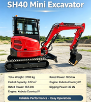 Mini-excavatrice sur chenilles multifonctionnelle SH40, poids total 3700 kg, puissance nominale 18,5 kW, godet de 0,12 m³, petite machine de terrassement