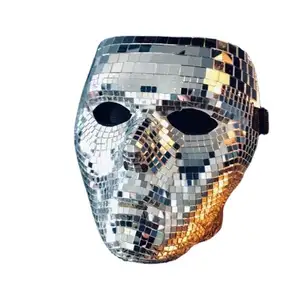 Disko topu Glitter ayna tam yüz maskesi festivali maskeli Rave parti maskeleri Cosplay cadılar bayramı gece kulübü malzemeleri için gümüş