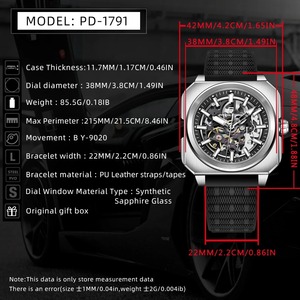 Montre à quartz squelette PD-1791 neuve, verre saphir luxueux, bracelet en cuir alliage antique, lumineuse, étanche, pour homme - Product Image 6