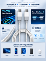 Câble Type-C vers Type-C 240W USB 3.0, câble de charge rapide, câble de données, nylon tressé, chargeur PD, alliage d'aluminium