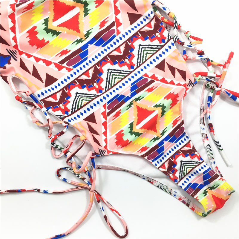 One-piece swimsuit Maldives style printed multi binding swimsuit custom swimwear sexy bikini