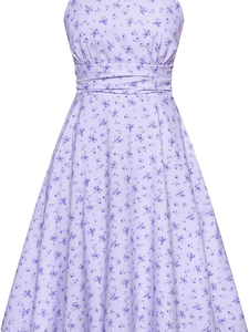 Abito Estivo da Donna <span class=keywords><strong>Belle</strong></span> Poque Lavanda Floreale con Vita Impero, Lunghezza al Ginocchio, Senza Maniche, Carino, per Cocktail Party, Taglie Piccole e Grandi, Casual - Product Image 3