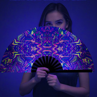 UV baskı büyük özelleştirilmiş baskı Rave el Fan festivaller için büyük katlanır yelpazeler Neon UV reaktif parti bambu yelpaze