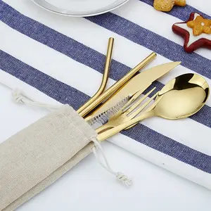 Chopstick Travel Spoon Và Fork Cắm Trại Với Túi Gói Bộ Dao Kéo Ngoài Trời Với Ống Hút