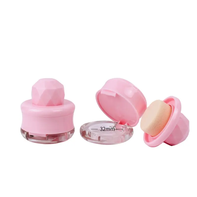 Jinze Wadah Bantal Krim BB, Wadah Lucu Pink Tekan Bubuk Kompak Foundation Kasus Blusher Kompak dengan Puff Spons